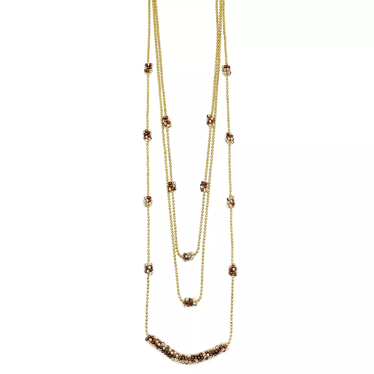 Three Beaded Layers Necklace in Coffee & Cream