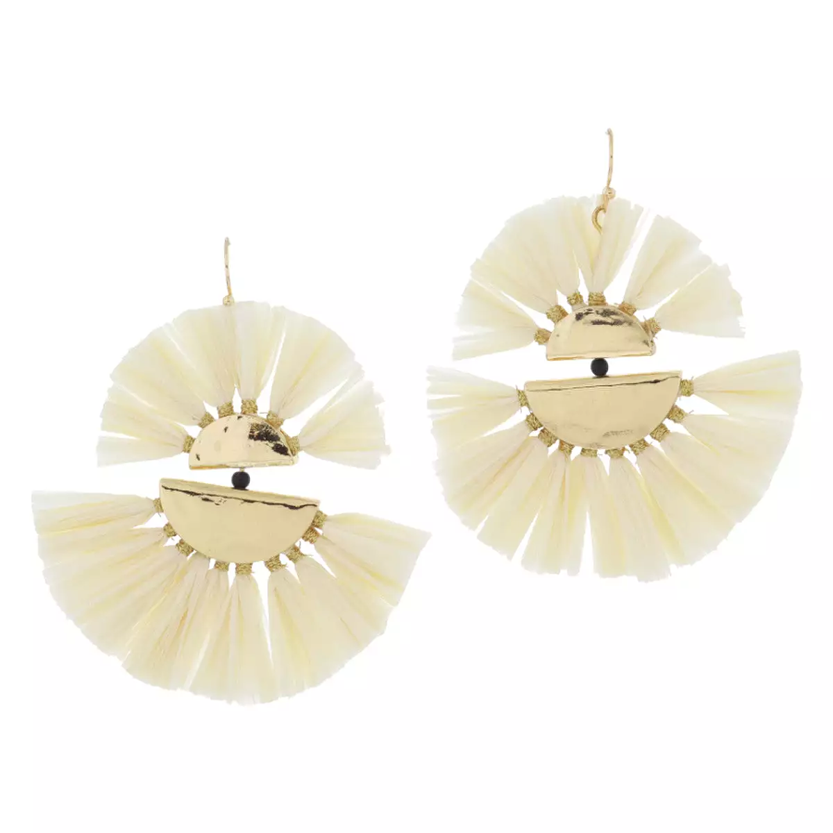 Tiered Gold Hammered Half Circles with Fanned Raffia Earrings