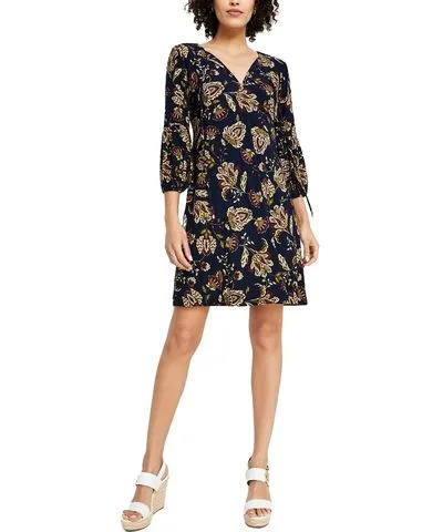 Tommy Hilfiger Womens Above Knee Bishop Sleeve Shift Dress