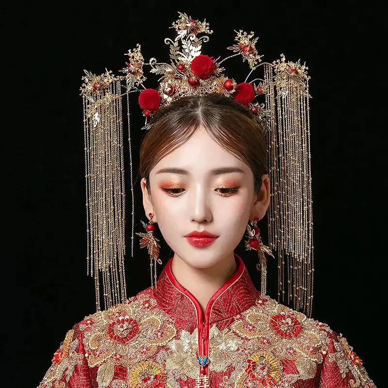 Traditional Chinese Wedding Bride Queen Crown Red Headpieces