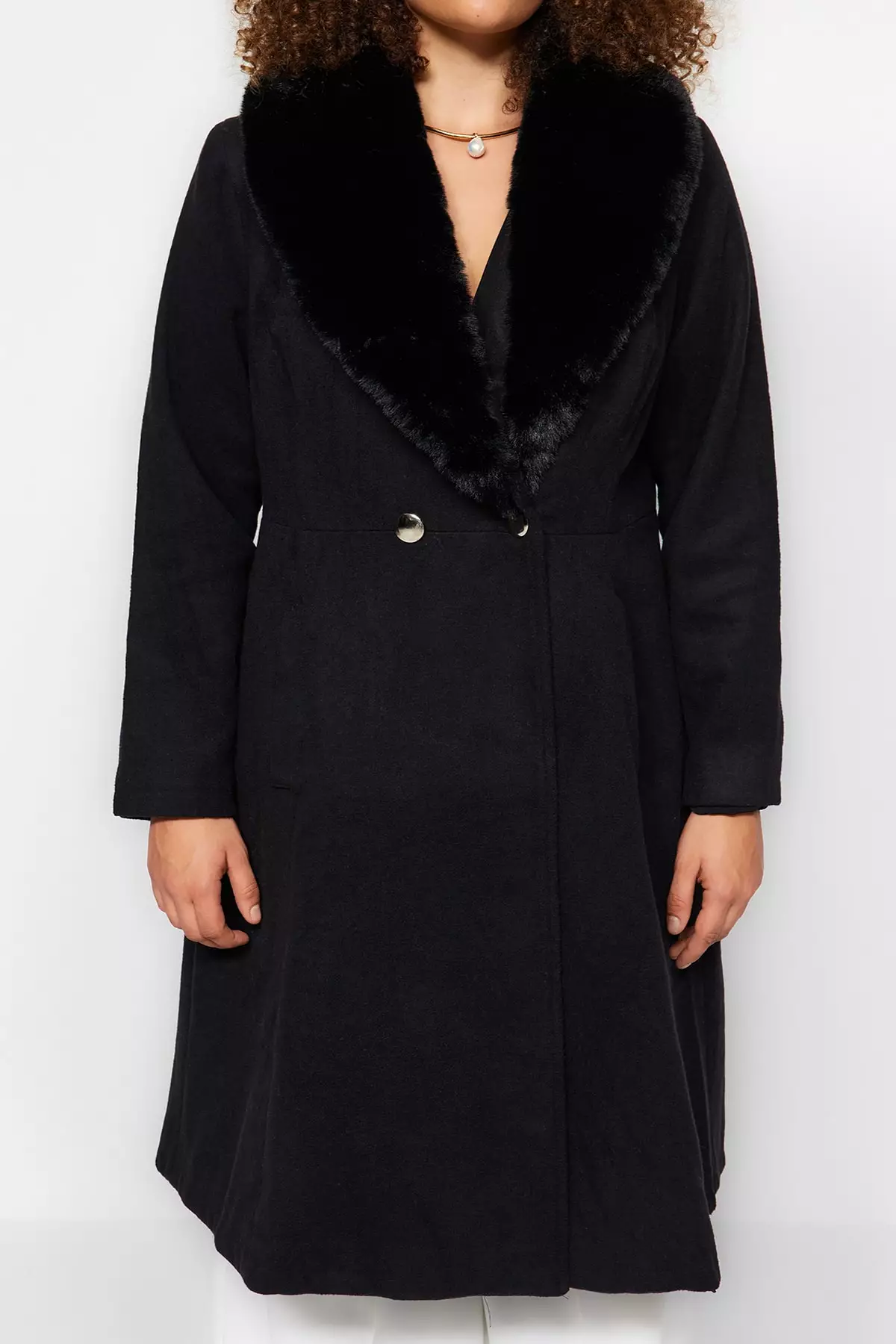 Trendyol Plus Size Fur Collar Coat