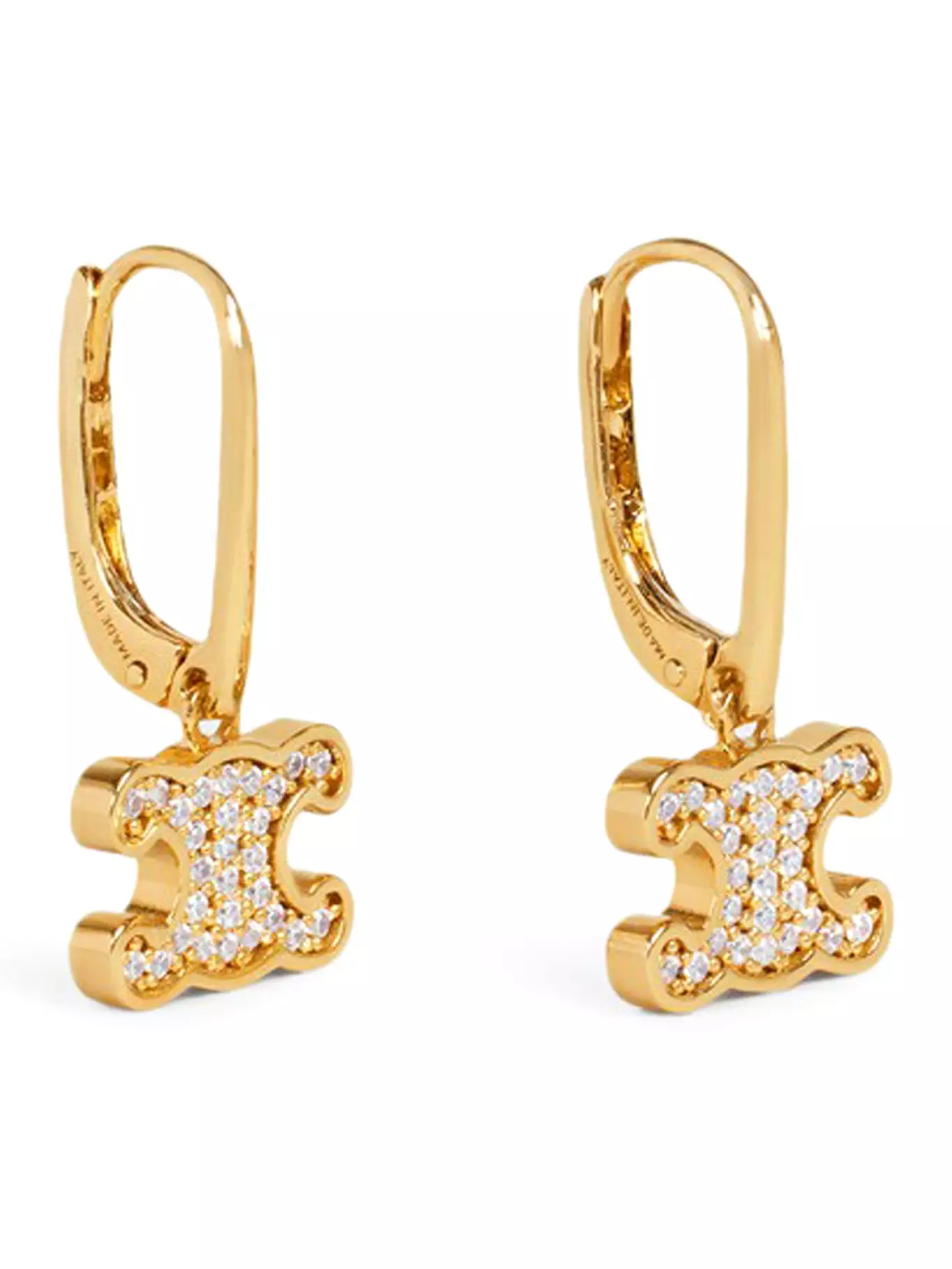 TRIOMPHE EARRINGS WITH BRASS RHINESTONES WITH GOLD FINISH AND GOLD CRYSTALS