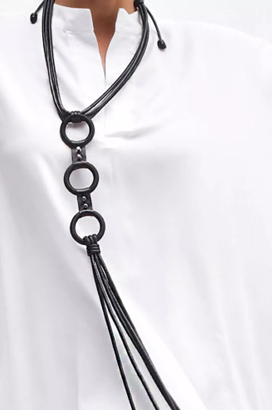 Triple Circle Black Leather Necklace