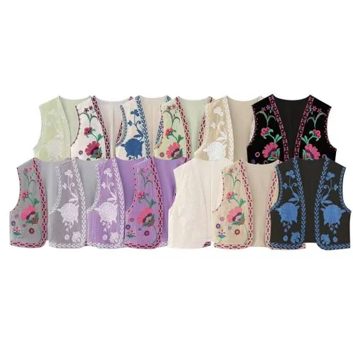 Wind  Independent Station Supply  Spring New Embroidery Cardigan Vest Vest