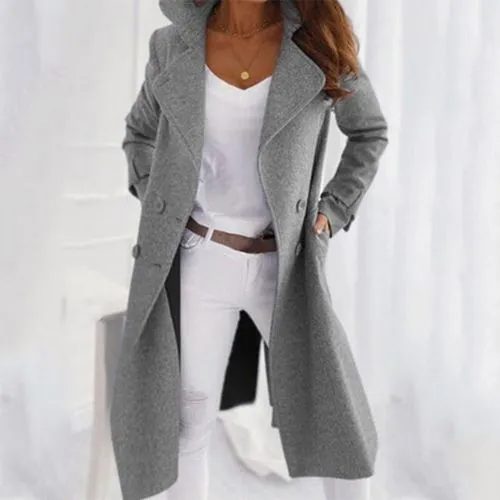 Women's Casual Solid Color Double Breasted Coat Woolen Coat