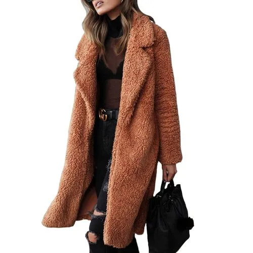 Women's Fashion Solid Color Placket Coat Woolen Coat